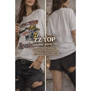 ZZ Top Graphic Tee Junk Food Band Shirt White Rock Skeleton Large